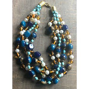 Vintage  Ellelle Italy Necklace 4 Strand Faux Turquoise, Pearls & Lucite